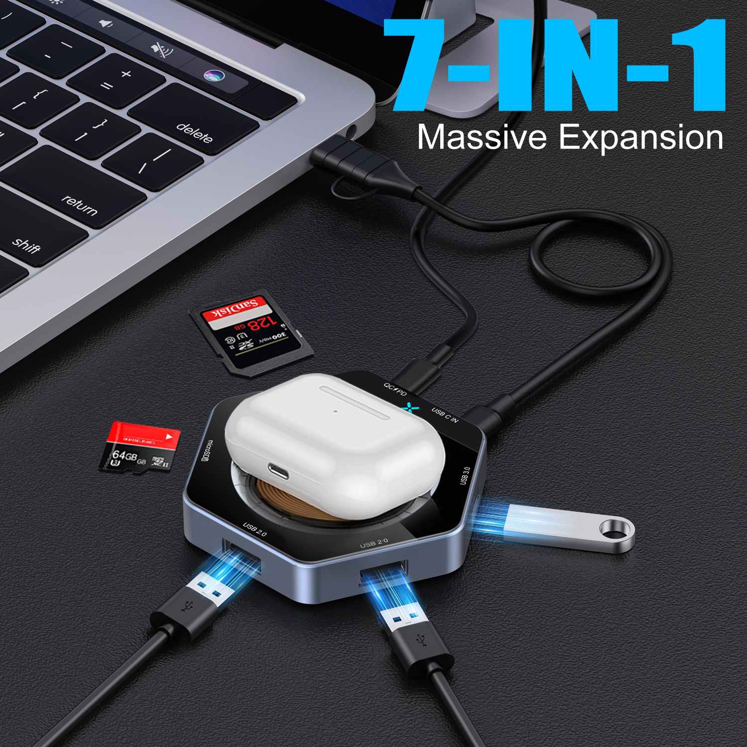 15W Kargak azkar 7 IN1 USB HUB HUMEKO KARGA